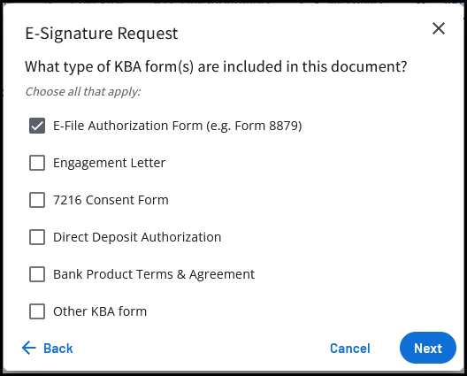 Type of request (KBA)